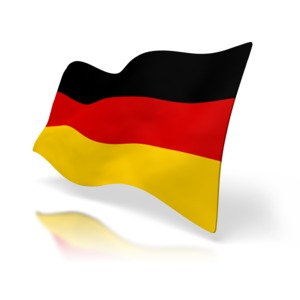 A perspective view of the flag of Germany, rippling in the wind.