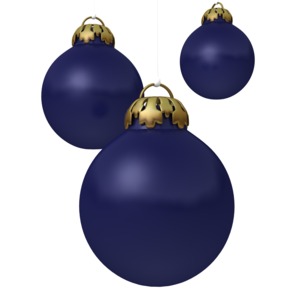 Three blue Christmas ornaments hang together in this holiday clipart.