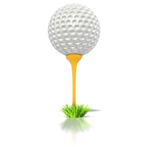 A yellow golf tee with a plain white golf ball on top.