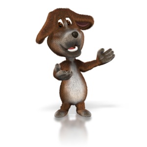 A cute dog gestures to the right in this presentation graphic.  A perfect graphic for pet, animal rescue, veterinarians or wherever you would like a cute animal mascot.