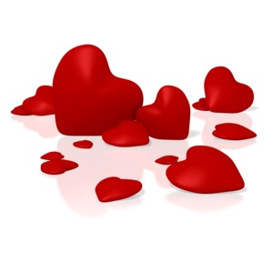 An image of a group of Valentines Day hearts.  A 3d rendered concept of a bunch of love.