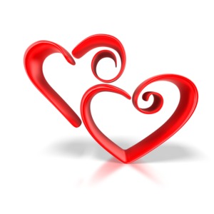 Two red stylized hearts sit next to each other in the valentine&#039;s day clipart