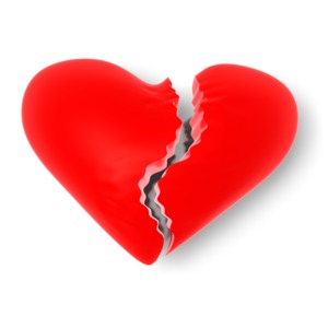 In this broken heart clipart image a red heart has a crack separating it into two halves.