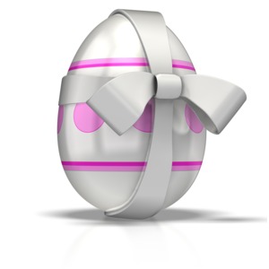 In the 3d clipart a painted egg has a ribbon tied around it.