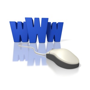 An image of the World Wide Web.  A computer mouse is connected to three blue WWW in this Internet or on-line concept image.