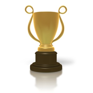 An image of a golden trophy cup.  This 3D rendered image has a blank area where you can add your own text.  You can use this clipart to indicate something that is award winning or to celebrate a tournament championship.