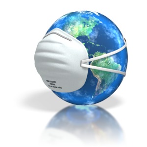 This clip art image shows the world wearing a giant dust mask cover around it.