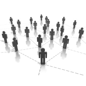 An image of a group of people representing a network or social media crowd.  This image could be used as a concept of crowd-sourcing or social media marketing.