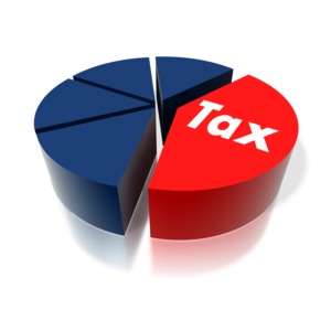 This is a pie graph split into sections with the word tax on the top of the red portion.