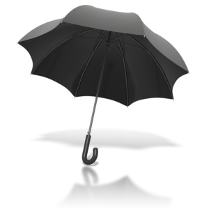 This image contains an opened black umbrella at an angle. This graphic could be used for weather related purposes.