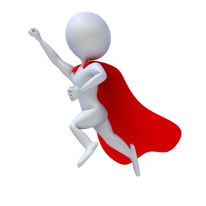 An image of a superhero in a take off pose.  This strong image is good for indicating leadership or tacking problems or achieving success.