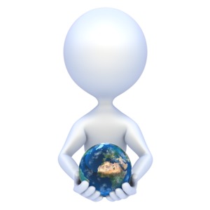 An image of a stick figure holding the earth in the palm of his hands.  This could be used as a concept of the world at your fingertips, or as a concept of God.