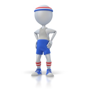This clipart image shows a stick figure standing dressed in workout clothes.