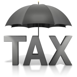 This image contains an opened black umbrella with the word tax underneath. This graphic could be used showing things that are sheltered from taxes.