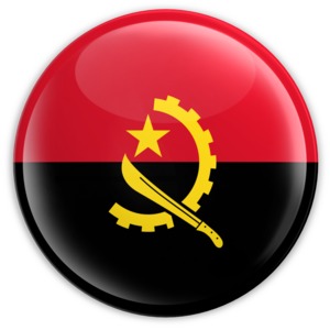 An image of Angola&#039;s flag on a badge.