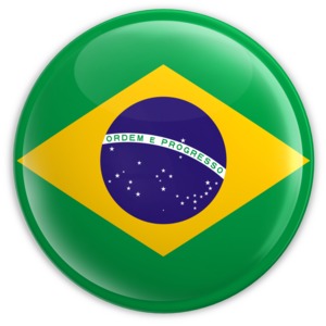 An image of Brazil&#039;s flag on a badge.