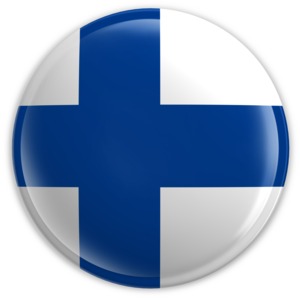 An image of Finland&#039;s flag on a badge.