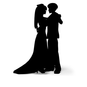 This clipart image shows a  silhouette of a married couple dancing.
