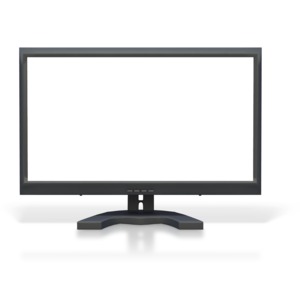 An image of a computer monitor with a blank white screen.