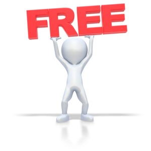 This clipart image shows a stick figure lifting some text that says free.