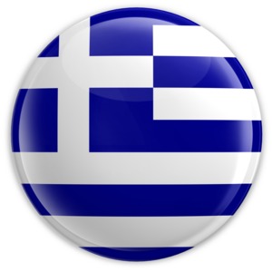 An image of Greece&#039;s flag on a badge.