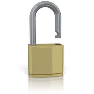 This clipart image shows a lock the is open and unsecured. 