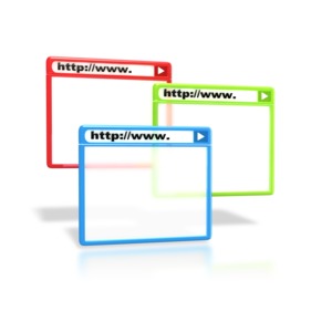 This clipart image shows three internet browser windows.
