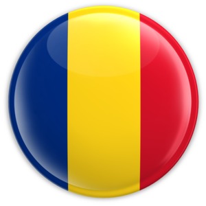An image of the Romania&#039;s flag on a badge.