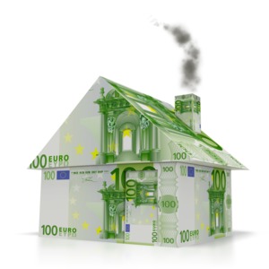 This clipart image shows a house made out of one hundred dollar bills.  This graphic could be used in presentations about housing real estate, home owners, finance, loan, investment, debt, mortgage, and selling .