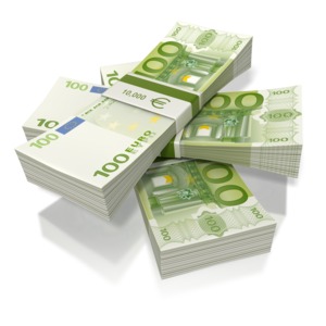 This image contains a short stack of one hundred dollar Euros.  This would be great for presentations involving finances, business, education, medical, bills and commerce.