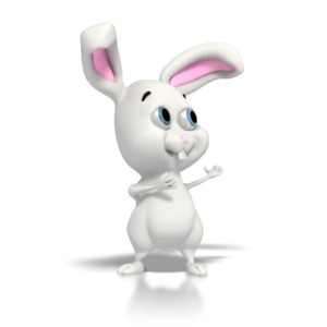 This clipart image shows an Easter Bunny gesturing with its hands.  This graphic could be used in presentations to celebrate the Easter holiday.