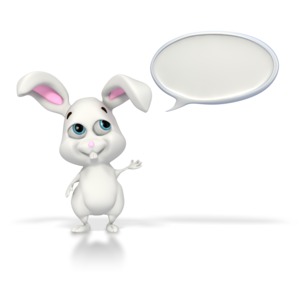 This clipart image shows the Easter Bunny with a conversation bubble.  This graphic could be used in presentations to celebrate the Easter holiday.