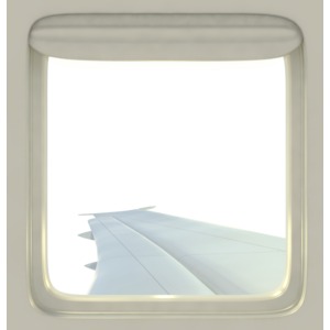 This clipart image shows a view through a jet airplanes window looking out onto the wing.  This image would work well in presentations about travel and vacations.