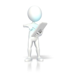 This clip art image shows a stick figure using a digital computer pad.