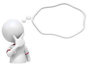 This clipart features a thoughtful figure, depicted in a minimalist style, with a hand on its chin and a thought bubble above its head.