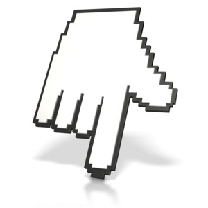 An image of a mouse pointer finger isolated and pointed down.