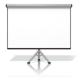  An image of a blank projection screen.  You could add your own text or place another graphic on top to simulate a presentation.