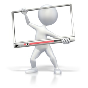 This clipart image shows a stick figure holding a media window player.
