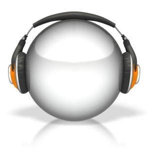 This clipart image shows a glossy sphere with dj headphones on.