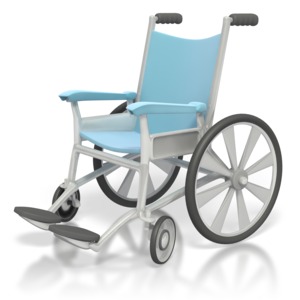 This clipart image shows a medical wheelchair.  This graphic could be used in presentations about health, medical, and medicine