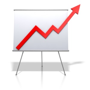 An image of a red arrow on a chart pointing up.