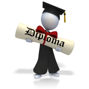 An image of a graduate holding a large diploma.  Concept of getting a degree or graduation.