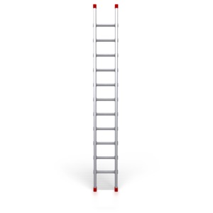An image of a silver metal ladder standing upright.