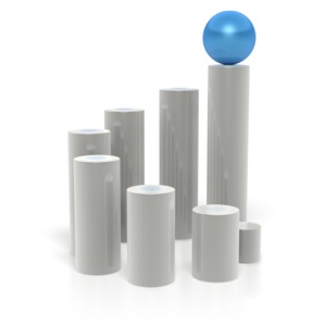 This clip art image shows a bar pie chart with a blue sphere on the tallest bar.  