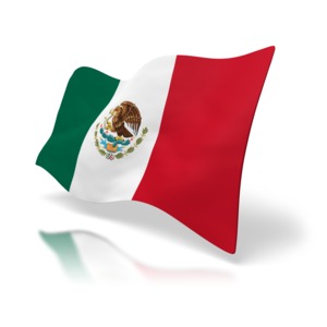 A 3D image of the flag of Mexico rendered at a perspective angle.
