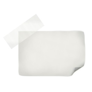 This clip art image shows a white piece of paper with a piece of tape across the left corner.