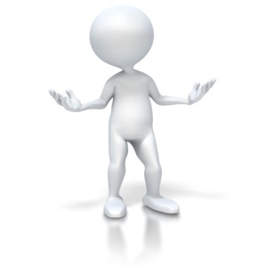 An image of a 3D figure with his arms partially raised in a shrug.  A concept of indecisiveness or not understanding.