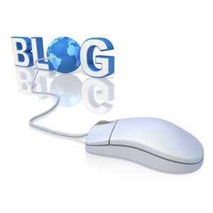 This clip art image shows a computer mouse connected into a globe which makes up the O letter in the word BLOG.