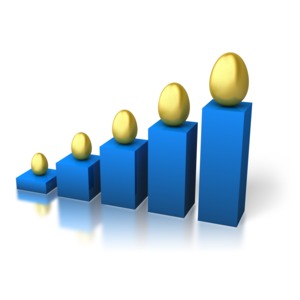 An image of a blue graph with golden eggs on top showing growth.