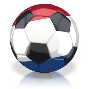 This clip art image shows a soccer ball with the Netherlands flag on it.
